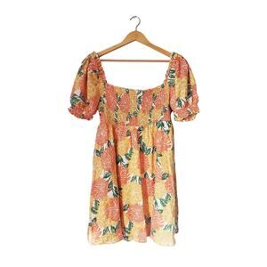 House of Harlow 100% Linen Floral Print Mini Dress Orange Size XL